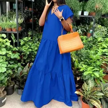 Летнее платье макси с V-образным вырезом для вечеринки, шикарное быстросохнущее летнее платье макси большого размера, женская одежда M оранжевый