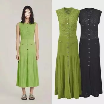 Летнее платье миди без рукавов в стиле французский шик 2025 года S зелёный
