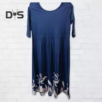 Летнее платье миди с круглым вырезом и рукавами 3/4, принт в виде бабочек и цветов, обтягивающее, свободный подол, А-силуэт, элегантное повседневное платье в уличном стиле 5XL синий