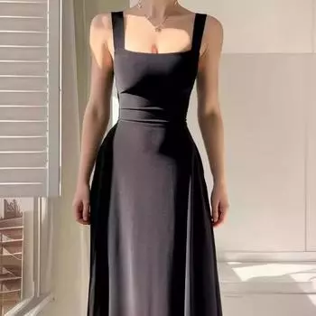 Летнее платье миди Yousheng с квадратным вырезом без рукавов, А-силуэта, струящийся подол, открытая спина, однотонное, с высокой талией, для поездок на работу, свиданий, выпускного вечера, вечеринки, миди-платье L абрикосовый