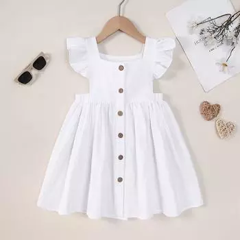 Летнее платье, модное, с короткими рукавами-крылышками, повседневное и милое платье принцессы для девочек и взрослых 120 белый