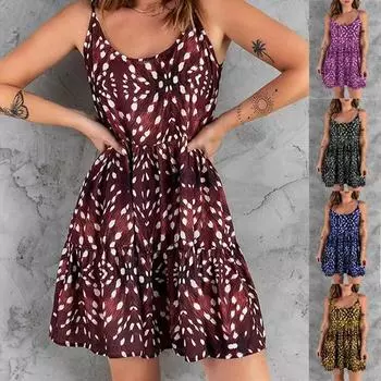 Летнее платье на бретельках с цветочным принтом, женские короткие платья в стиле бохо с открытой спиной, повседневный сарафан, свободный мини-пляж без рукавов, женские платья S жёлтый