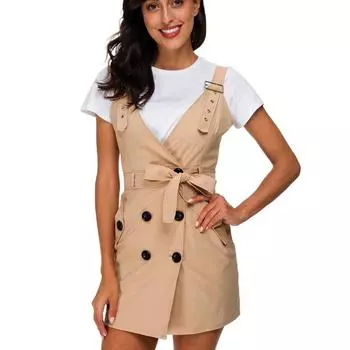 Летнее платье на пуговицах с V-образным вырезом и поясом, женское короткое платье с открытой спиной для офиса и вечеринки, облегающее повседневное платье XL хаки