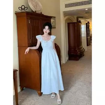 Летнее платье на шнуровке с открытой спиной для женщин, элегантное платье трапециевидной формы с рукавами-бабочками и оборками, макси-халат, женское платье для вечеринки, дня рождения S розовый