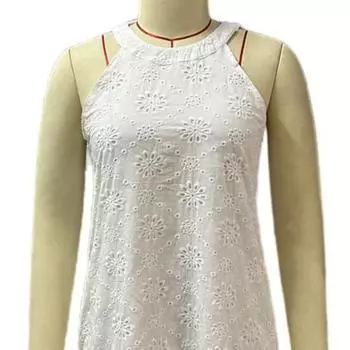 Летнее платье, однотонное, универсальное, удобное, модное, с милым цветочным узором, Холтер, уличная одежда для вечеринок S белый