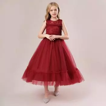 Летнее платье подружки невесты с бисером для девочек, кружевное свадебное детское праздничное платье для девочек, детский костюм, платье принцессы на день рождения 130 (6T) белый