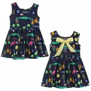 Летнее платье принцессы без рукавов с изображением животных 100 белый