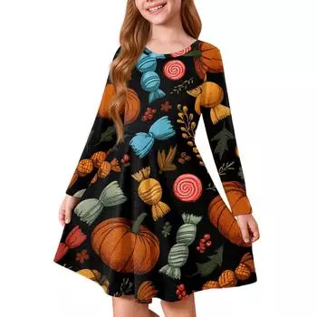 Летнее платье принцессы для девочек на Хэллоуин - Платье-футболка А-силуэта с длинным рукавом 150