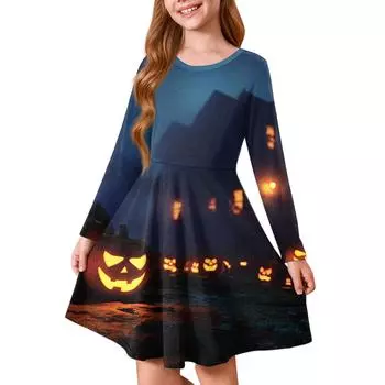 Летнее платье принцессы для девочек на Хэллоуин - Платье-футболка А-силуэта с длинным рукавом 160