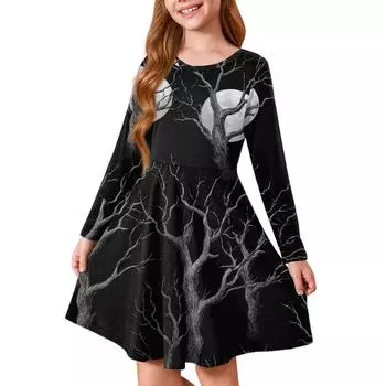 Летнее платье принцессы для девочек на Хэллоуин - Платье-футболка А-силуэта с длинным рукавом 150