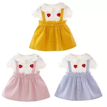 Летнее платье принцессы для маленьких девочек, хлопковый сарафан с короткими рукавами и 2 предметами для малышей XS жёлтый