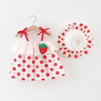 Летнее платье принцессы на подтяжках для девочек, детское платье со шляпой 73cm