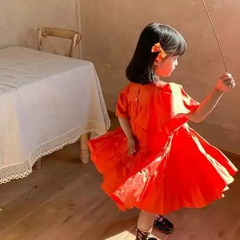 Летнее платье принцессы с круглым вырезом и рукавами-фонариками для девочек 7