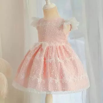 Летнее платье принцессы с кружевным бантом для девочек 90-130, модное платье для маленьких девочек, платья 130 розовый