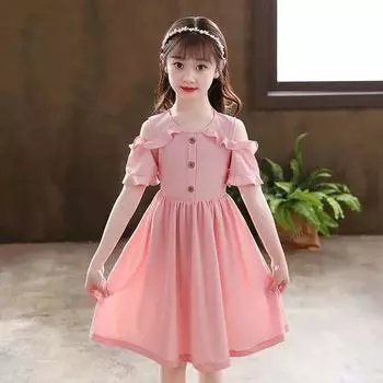 Летнее платье принцессы с открытыми плечами для девочек - модная сетчатая юбка Celebrity 150 cm красный