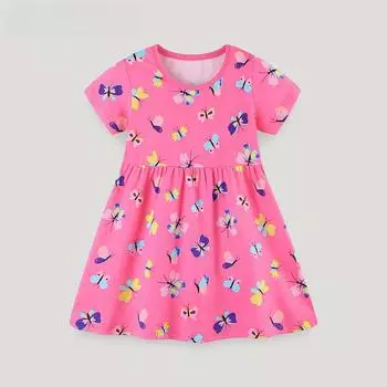 Летнее платье принцессы с принтом бабочек в европейском и американском стиле - хлопковое платье с круглым вырезом для девочек 4Y - 110cm