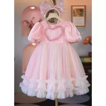 Летнее платье принцессы с рукавами-фонариками для девочек 2025 года - юбка из модной детской ткани 100 cm