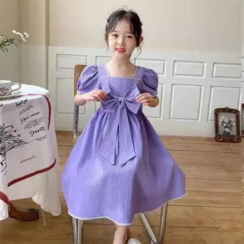 Летнее платье принцессы с рукавами-фонариками для девочек 140 cm зелёный