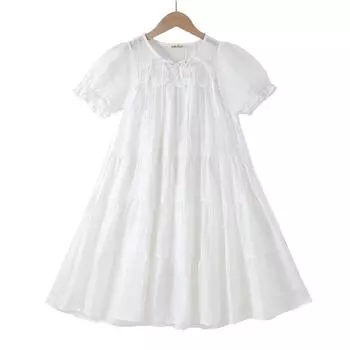 Летнее платье принцессы в китайском стиле для девочек 2025 - Белый короткий рукав для учениц начальной школы 120cm