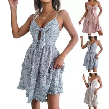 Летнее платье, прохладное, быстросохнущее, стильное пляжное мини-платье на бретельках с цветочным принтом и листьями, повседневная одежда S белый