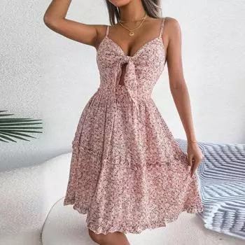 Летнее платье, прохладное, быстросохнущее, стильное пляжное мини-платье на бретельках с цветочным принтом и листьями, повседневная одежда S белый