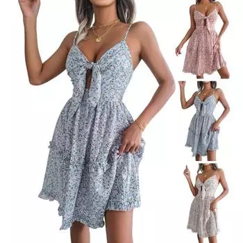 Летнее платье, прохладное, быстросохнущее, стильное пляжное мини-платье на бретельках с цветочным принтом и листьями, повседневная одежда XL белый