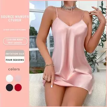 Летнее платье с атласным принтом на подтяжках - сексуальное ночное белье с открытой спиной для женщин XL красный