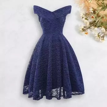 Летнее платье с большим подолом и потрясающей узкой талией, элегантное кружевное вечернее платье с v-образным вырезом, женская одежда M