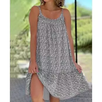 Летнее платье с цветочным принтом без рукавов на подтяжках S