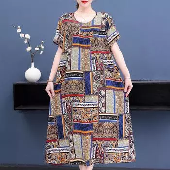 Летнее платье с цветочным принтом для женщин. Элегантные женские длинные платья. XL