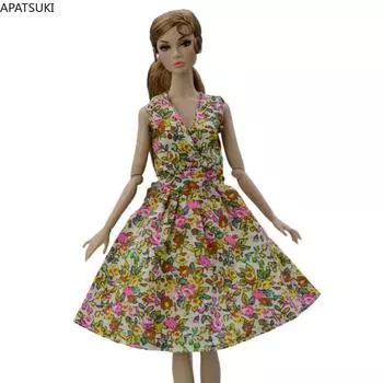 Летнее платье с цветочным принтом для куклы Барби, модная одежда для кукол, праздничное платье, одежда для куклы Барби 1/6, аксессуары для кукол
