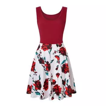 Летнее платье с цветочным принтом в стиле бохо, пляжный короткий сарафан, женские повседневные базовые платья без рукавов с цветочным принтом S