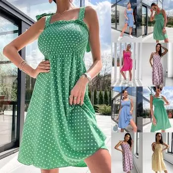 Летнее платье с цветочным принтом, женские сексуальные повседневные платья на бретелях, женский тонкий сарафан без рукавов с открытой спиной, пляжные платья S красный