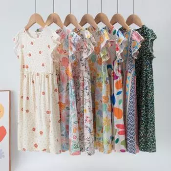 Летнее платье с круглым вырезом и цветочным принтом для девочек 4–12 лет 110
