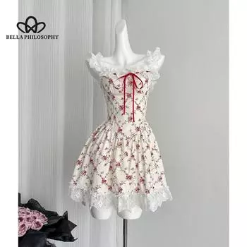 Летнее платье с милым цветочным дизайном, женское элегантное платье на бретельках, идеальное для демонстрации вашего первого любовного образа S белый
