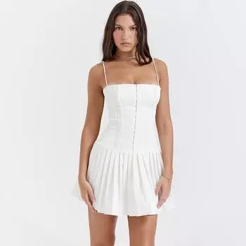 Летнее платье с открытыми плечами и короткими рукавами, повседневные свободные мини-платья L белый