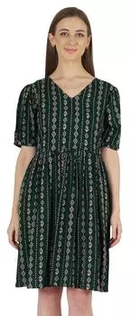 Летнее платье с принтом Bimba для женщин, короткое платье с v-образным вырезом и карманами в стиле вестерн миди 3XL темно-зеленого