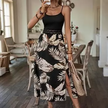 Летнее платье с принтом в стиле пэчворк на шее - модное пляжное платье с завязкой на талии в стиле бохо, эластичное, без рукавов XS