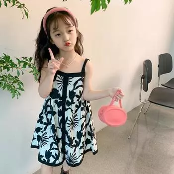 Летнее платье с пышной талией для девочек, милое платье принцессы, летнее прохладное пляжное платье 7