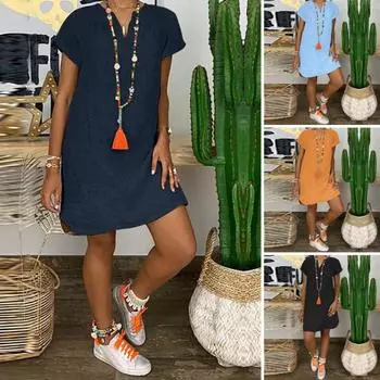 Летнее платье с V-образным вырезом и разрезом на подоле, свободное нерегулярное платье с короткими рукавами, сплошной цвет, пуловер длиной до колена, повседневная повседневная одежда, платье миди 3XL чёрный