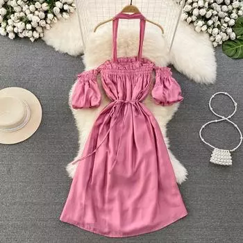 Летнее платье с вырезом без бретелек, модное платье с открытой спиной и без рукавов для пляжного отдыха, тонкое платье с лямкой на шее