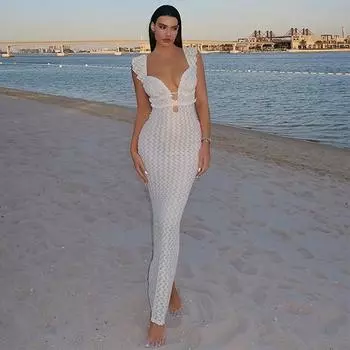 Летнее платье с высокой талией и волнистым кроем, сексуальное, темпераментное, с эффектом пузыря S абрикосовый