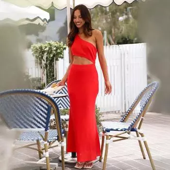 Летнее платье, сексуальное платье однотонного цвета S красный