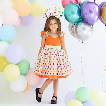 Летнее платье в горошек для девочек, элегантный фатиновый бант с бантом на свадьбу, детские праздничные платья принцессы принцессы для девочек, костюм на день рождения, Хэллоуин 100CM оранжевый