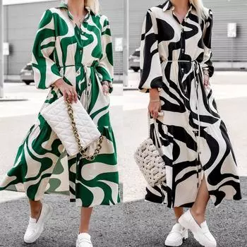 Летнее платье в полоску с цветочным принтом больших размеров. Летняя тонкая рубашка с длинным рукавом и V-образным вырезом. Модные свободные платья для пляжной вечеринки. Ночная рубашка S-3XL. S чёрный