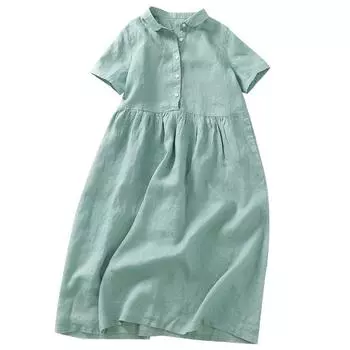 Летнее платье в стиле ретро большого размера, однотонное свободное длинное платье L зелёный