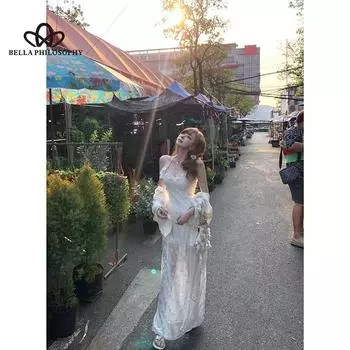 Летнее платье во французском стиле с сетчатой строчкой, кружевом и V-образным вырезом, длинное платье в стиле феи с трехмерным принтом бабочек и открытой спиной XS белый