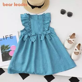 Летнее плиссированное однотонное платье принцессы с бантом без рукавов для девочек, одежда для детей 3-7 лет, AZ4432 7T