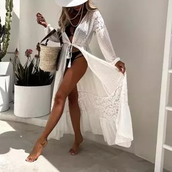 Летнее пляжное платье, кардиган, солнцезащитный крем, лоскутная шикарная пляжная одежда, летняя накидка на бикини, женская одежда M чёрный