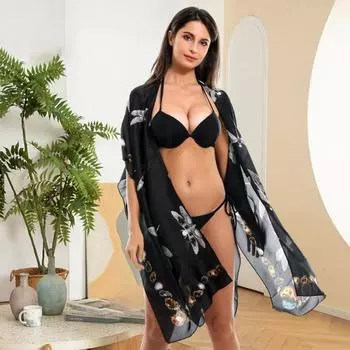 Летнее пляжное пончо с принтом солнцезащитного крема, свободный быстросохнущий купальник, накидка, открытая пляжная одежда, кардиган, нерегулярный отдых